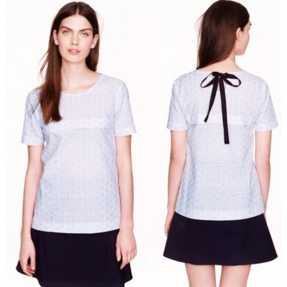 2/$3 J. Crew Seersucker Eyelet Cotton Top Blue Ribbon Tie Crochet Size 00 - Picture 1 of 11